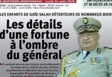 Selon El Watan : La Une de de son édition d’hier a provoqué « une réaction inattendue en haut lieu » Plainte déposée par les fils de Gaïd Salah : le directeur d'El Watan devant le tribunal d'Annaba le 28 septembre