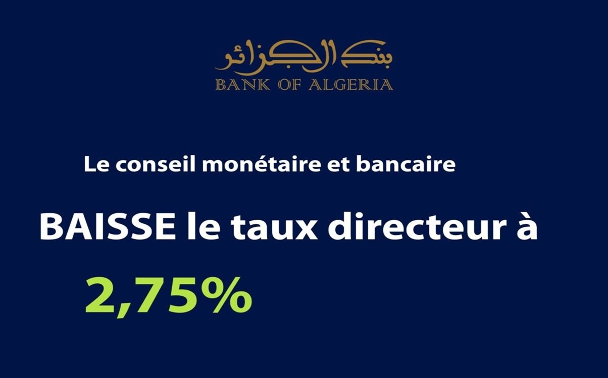 La Banque d’Algérie abaisse son taux directeur à 2,75%